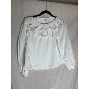 La Vie Rebecca Taylor Long Sleeve Ruffle White Blouse Sz. S